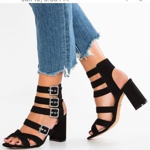New TopShop Novo Multi-buckle Black Cage Strappy Buckle sandals Heels, 37 6.5